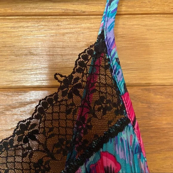 Vintage pleated bold floral lace trim slip dress - Picture 4 of 6